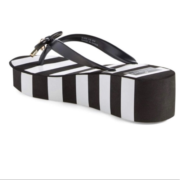 kate spade ♠️ sz 8 Rhett Wedge slides Sandals flip flops black and white - Picture 3 of 15